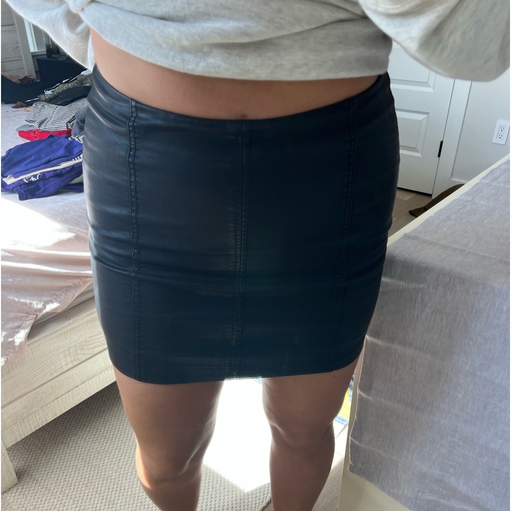 Black free people faux leather mini skirt